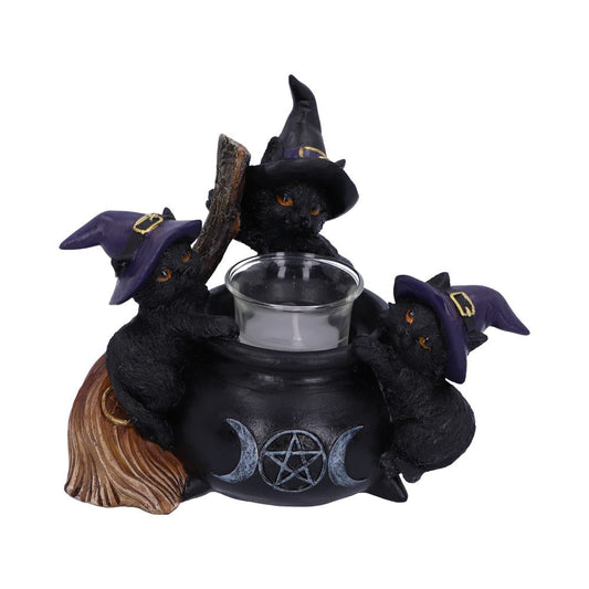 Familier Chaudron Chat Noir Bougeoir 12,5cm