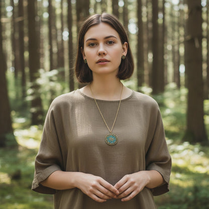 Collier pendentif Rosace Océane, bijou fait main à l'aspect texturé inspiré des vagues marines, artisanal par Les Lubies Fleuries pour une touche élégante et sophistiquée.